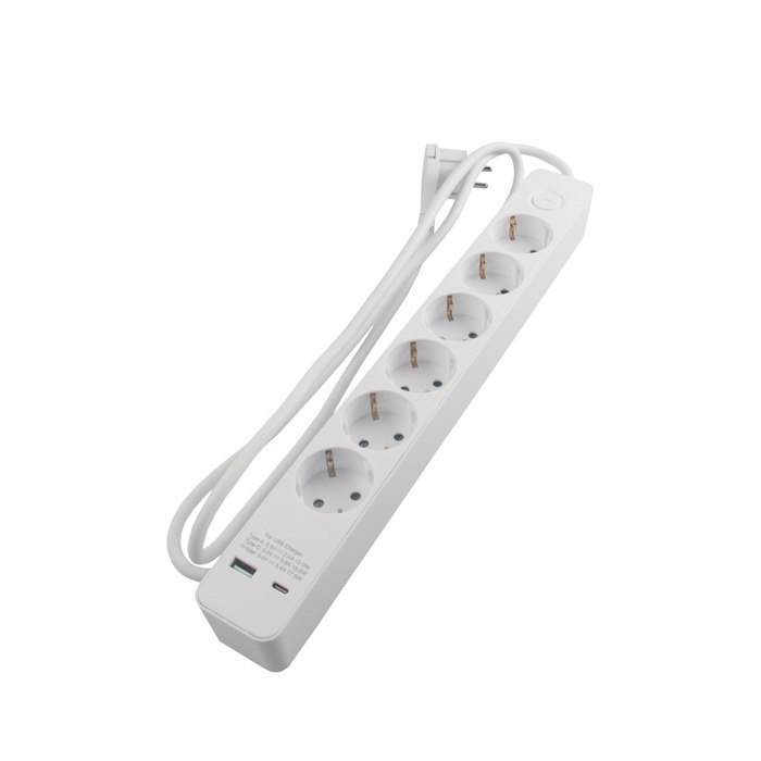 Grenuttag 6-vägs m/USB Vit Elworks